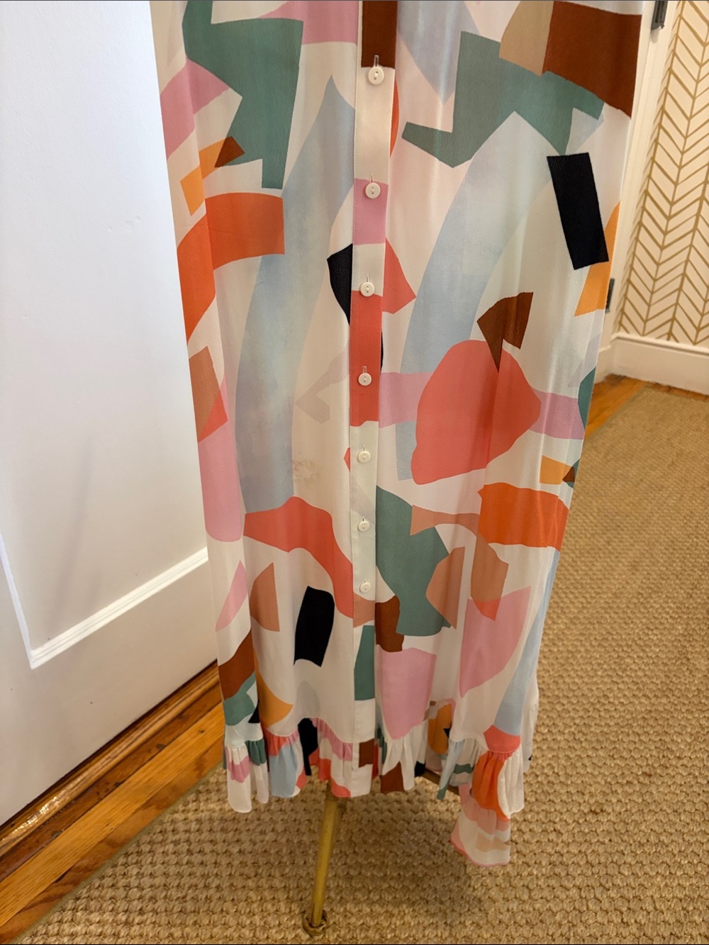 Abstract Print Button-Front Midi Dress in Multi-Color - Picture 5 of 5